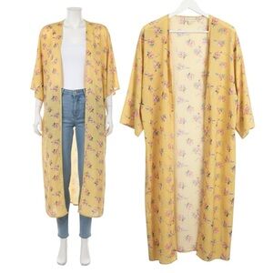 Alredine Yellow Floral Kimono Duster Sheer Open Front Size M/L